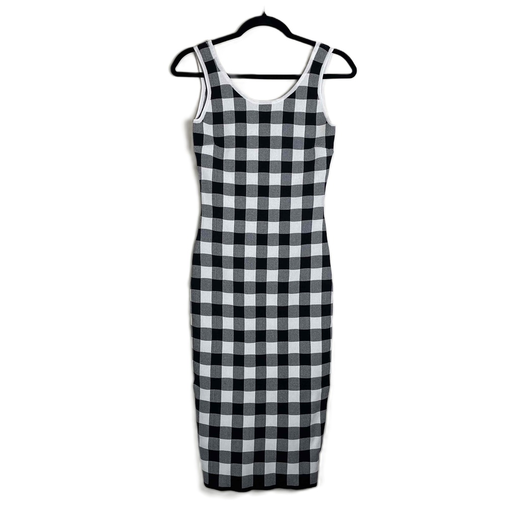 New‎ Women's Endless Bodycon Border Tartan Sleeveless Scoop Neck Midi Dress XS